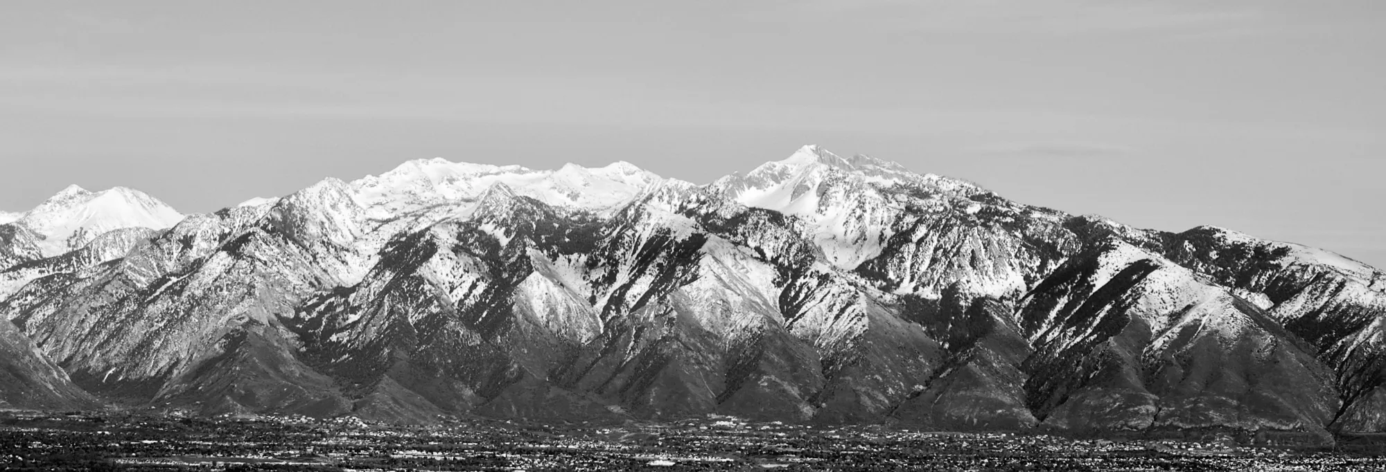 Snow-covered Wasatch mountains above the valley